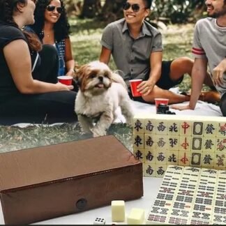 Portable Mainan Mini MahJong Set Games For Family Friends Gathering 144 Tiles With Box