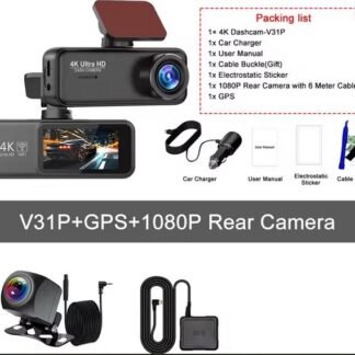 Dashcam V31P 4K Ultra HD dengan GPS dan Kamera Belakang 1080P Night Vision 24H Parking set rekorder mobil