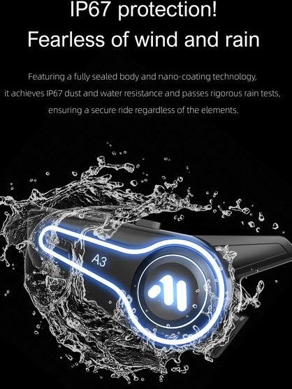 Headset Helm Bluetooth Wireless RGB HIFI IP67 Waterproof Bluetooth 5.4 30 Jam Batre Life Intercom A3 - Image 2