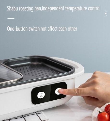 Panci Listrik Premium 2in1 Shabu Pot Hotpot BBQ Grill Stainless Steel Anti Lengket Die Cast Dual Control Low Watt Knop Lebih Praktis - Image 7