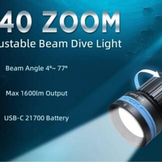 XTAR D40 ZOOM Diving Flashlight Adjustable Beam Dive Light Focus 1600LM Rechargeable USB-C Rechargeable Compact