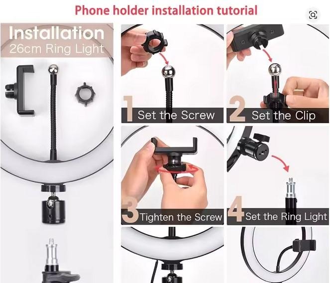 Paket Lengkap Ring Light LED 33 CM Plus Tripod 2,1M Holder HP Ring Light Live Streaming Lampu Make Up Vlog - Image 2