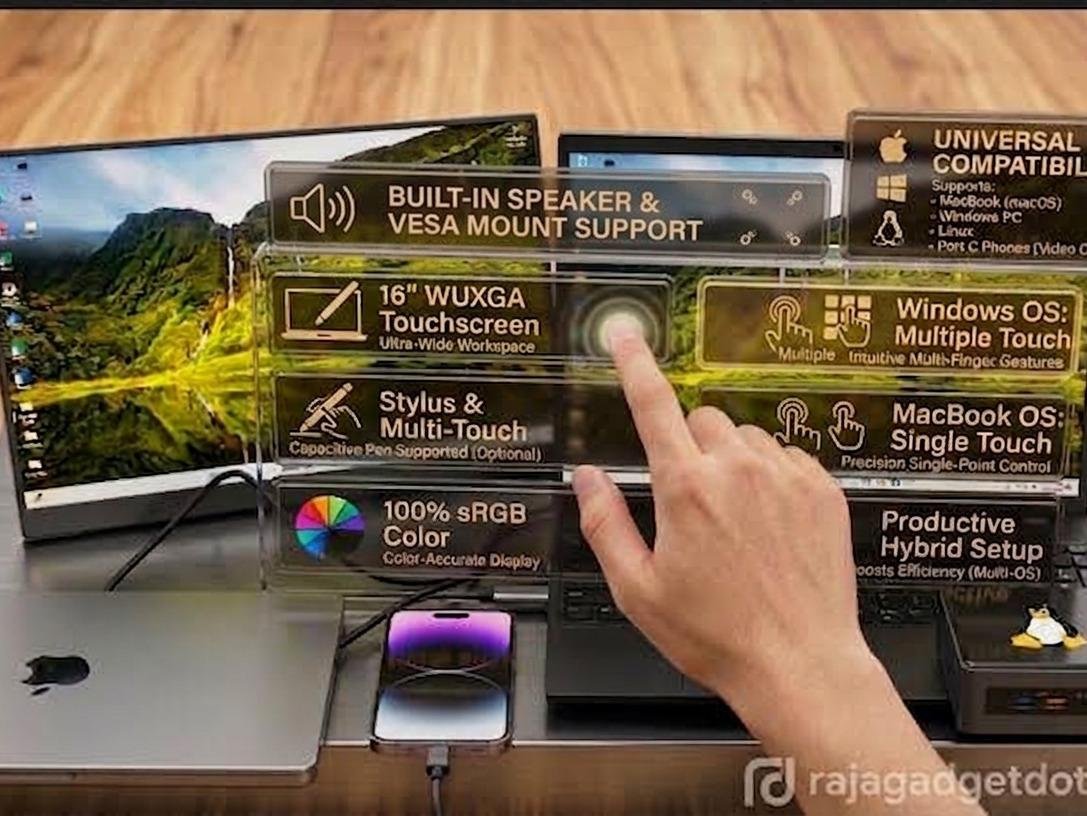 Portable Monitor Gaming 15.6 16 18.5 Inch IPS WUXGA 2k Touchscreen HDMI Type C untuk Windows Mac OS HP MHL