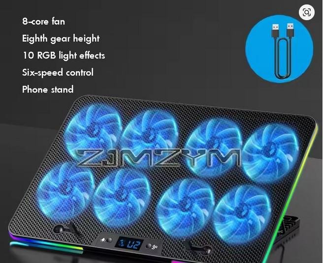 Cooling Pad dengan 8 Kipas Dual USB Port Lipat Cooler Base Notebook Stand Kecepatan Adjustable untuk Penyejukan Panas - Image 5