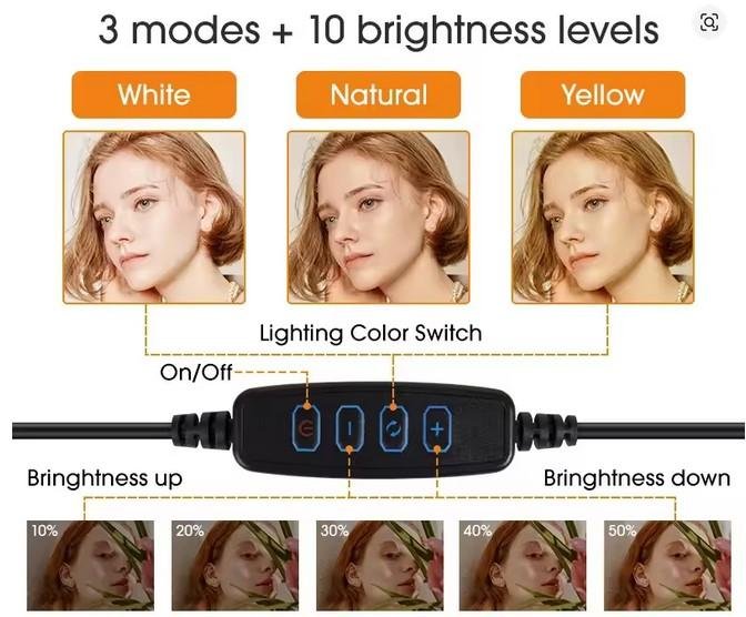 Paket Lengkap Ring Light LED 33 CM Plus Tripod 2,1M Holder HP Ring Light Live Streaming Lampu Make Up Vlog - Image 4