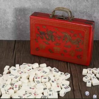 Mahjong Portable Wooden Box Set Meja Game Indoor Antik Kulit Imitasi 39x30x6cm