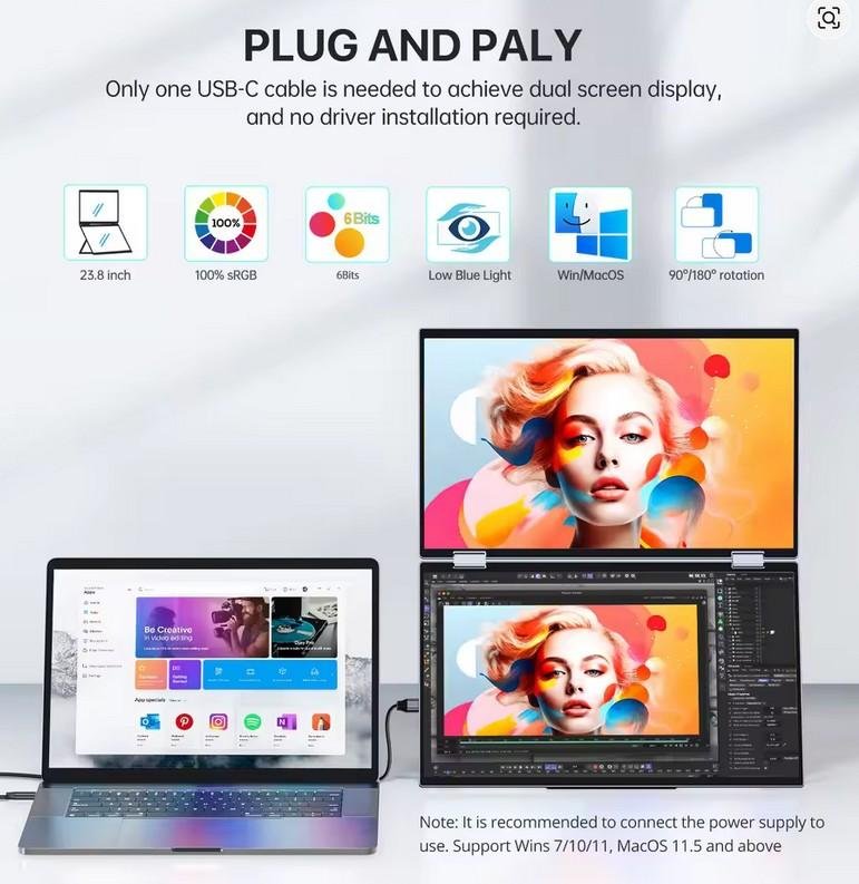 Portable Monitor Triple screen 15.6 Inch Dual Display 1 one Cable C HDMI IPS 100%SRGB Vesa Mount Gaming displays for PS5/4/3 Switch XBox Laptop Macbook OS - Image 4