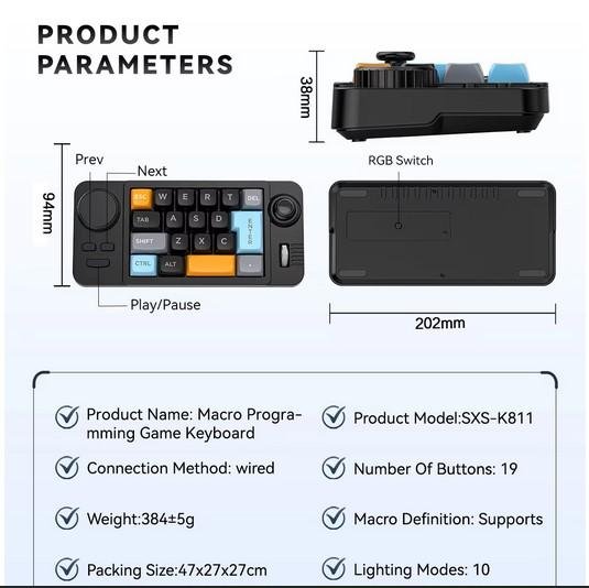 Wired Keyboard Numled Makro 19 Key Hot Swap dengan Joystick & Roda Volume - Image 3