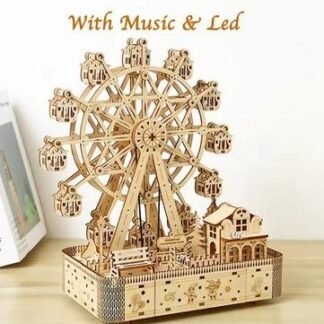 Mainan Edukasi DIY Kayu Wooden Puzzle 3D Mechanical Kit Music Box Lamp Led Kado