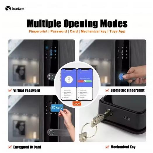 Smart Door Lock App Bluetooth Fingerprint Password Wifi Electronic Smart Door Lock With Biometric Fingerprint / Smart Card / Password / Key Unlock/ USB Emergency Charge - Image 3
