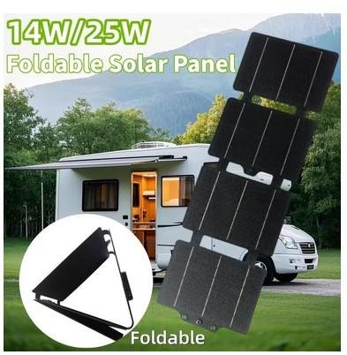 Portable Power Bank Tenaga Matahari Solar Panel Travel Foldable Tas Siaga 14W 5V Port USB dan Type C