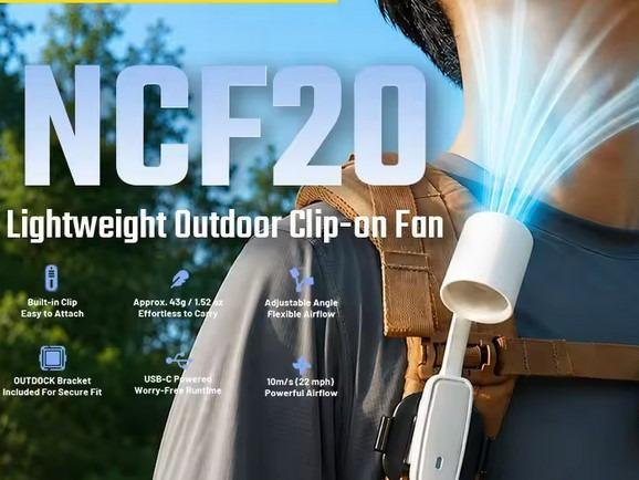 NCF20 Outdoor Clip-on Fan Handheld Fan Portable Pocket 43g Fishing Camping Commute Hiking Concert