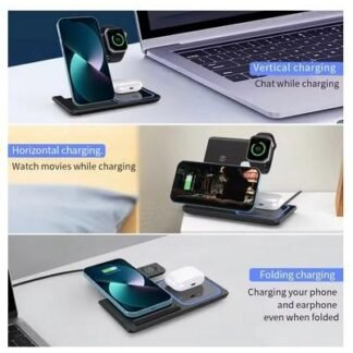 Wireless Charger 3in1 Stand Foldable iWatch 15W 3 In 1 Foldable Wireless Charger Stand For iPhone 15 14 13 12 11 IWatch 1-9 AirPods 3/2 Fast Charging Station Phone