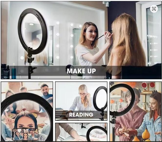 Paket Lengkap Ring Light LED 33 CM Plus Tripod 2,1M Holder HP Ring Light Live Streaming Lampu Make Up Vlog - Image 9