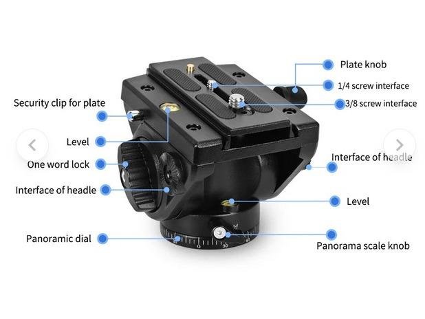 Kepala Tripod Damping Hydraulik 360 Derajat dengan Plat Quick Release untuk Kamera Digital SLR Fotografi - Image 2