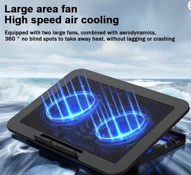 Cooling PAD Air-cooled Cool Wind Gaming Laptop Cooler Ukuran Besar 12-17" untuk Tablet Notebook 2 Kipas 1200 RPM Pendingin Udara Optimal - Image 5