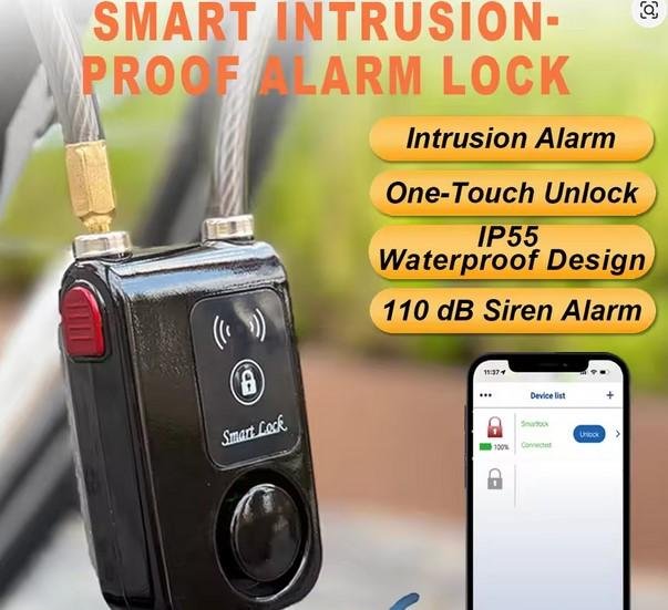 Gembok Sepeda Smart Lock Intrusion Alarm Lock 110 dB Sirene Alarm IP55 Waterproof One-Touch Unlock