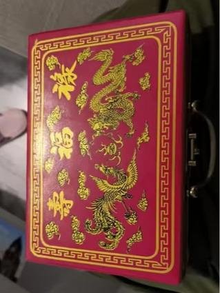 Mahjong Portable Wooden Box Set Meja Game Indoor Antik Kulit Imitasi 39x30x6cm - Image 7