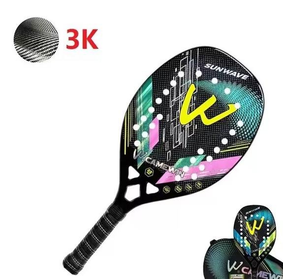Padel Racket Full Carbon Raket Padel Round Beginner Pemula 3k Fiber Rough Surface Outdoor Sports Racket For Men Women Adult
