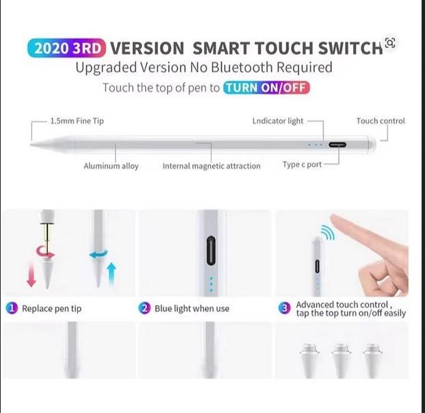 Stylus Pen Magnetic Palm Rejection Sensitive Responsive Ipad Air Pro Ipad Ipad Mini 2018-2022 Batre 10 Jam Free 2 Tip - Image 3