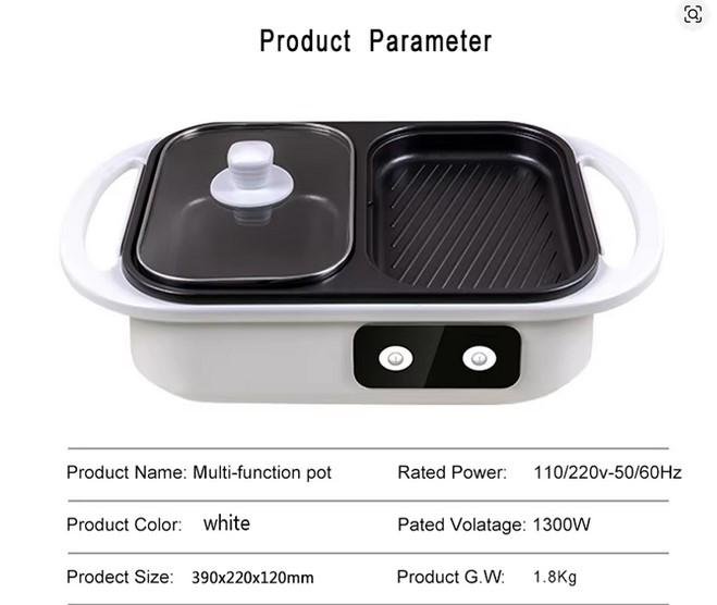 Panci Listrik Premium 2in1 Shabu Pot Hotpot BBQ Grill Stainless Steel Anti Lengket Die Cast Dual Control Low Watt Knop Lebih Praktis - Image 3
