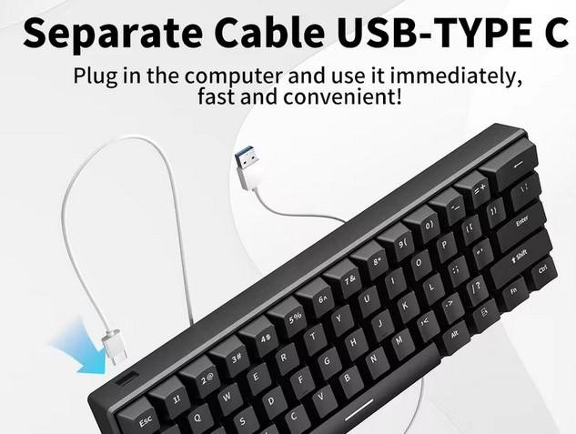 Gaming Mechanical Keyboard 61 Keys Red Blue Brown Switch Wired USB Detachable Cable RGB Backlit - Image 4