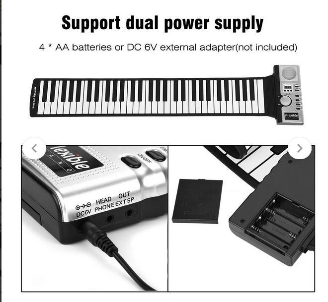 Piano Lipat Digital Gulung Roll Up Flexible 61 Keys Keyboard Black - Image 2