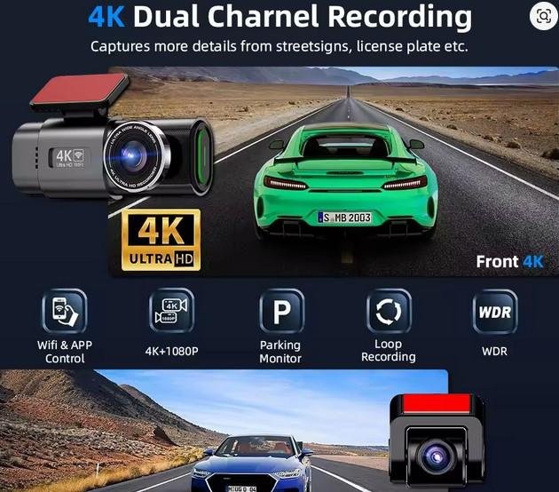 Dashcam V31P 4K Ultra HD dengan GPS dan Kamera Belakang 1080P Night Vision 24H Parking set rekorder mobil - Image 2