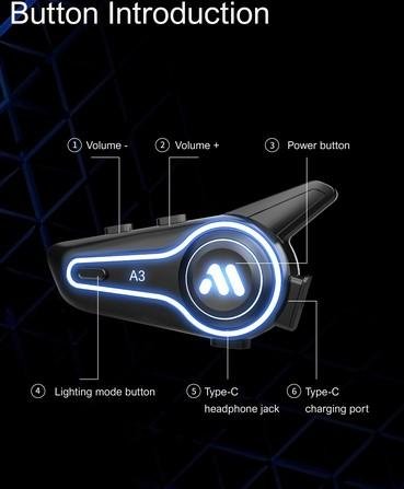 Headset Helm Bluetooth Wireless RGB HIFI IP67 Waterproof Bluetooth 5.4 30 Jam Batre Life Intercom A3 - Image 8