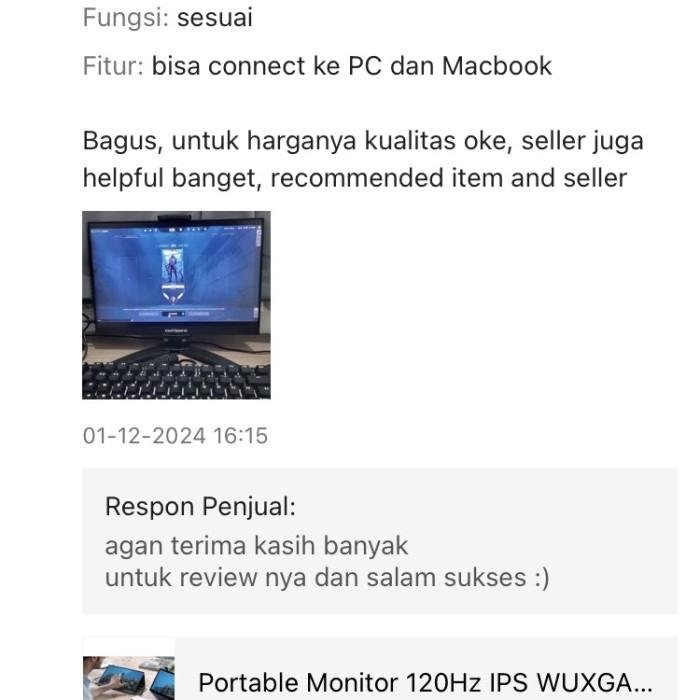 Portable Monitor Gaming 16-18 Inch 165Hz 144Hz Touchscreen 100% DCI p3 100% SRGB HDMI Tipe C Mac OS Windows - Image 7