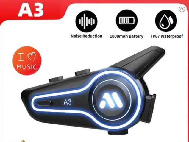 Headset Helm Bluetooth Wireless RGB HIFI IP67 Waterproof Bluetooth 5.4 30 Jam Batre Life Intercom A3