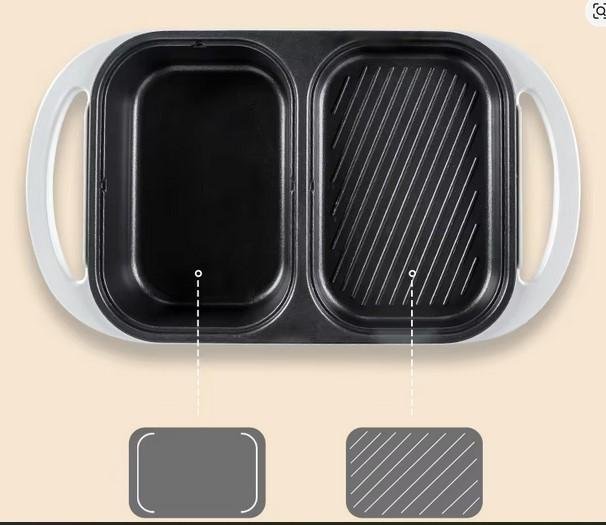 Panci Listrik Premium 2in1 Shabu Pot Hotpot BBQ Grill Stainless Steel Anti Lengket Die Cast Dual Control Low Watt Knop Lebih Praktis - Image 5