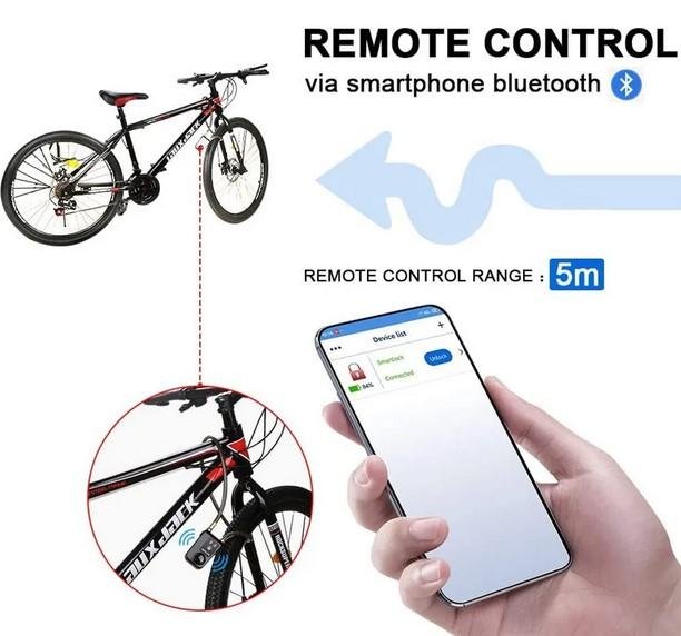 Gembok Sepeda Smart Lock Intrusion Alarm Lock 110 dB Sirene Alarm IP55 Waterproof One-Touch Unlock - Image 3