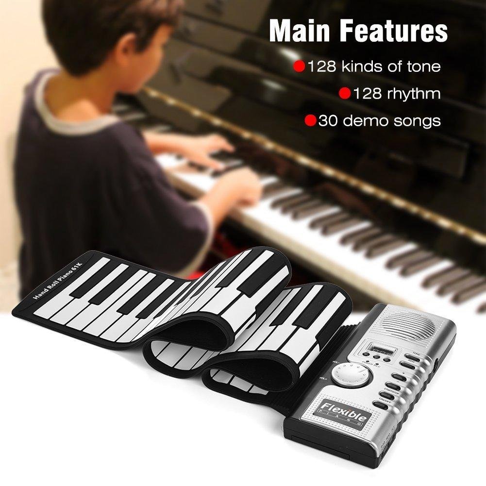 Piano Lipat Digital Gulung Roll Up Flexible 61 Keys Keyboard Black