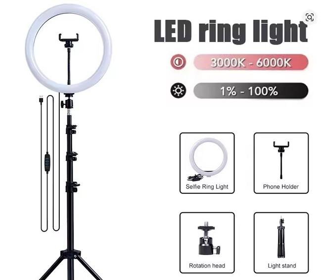 Paket Lengkap Ring Light LED 33 CM Plus Tripod 2,1M Holder HP Ring Light Live Streaming Lampu Make Up Vlog