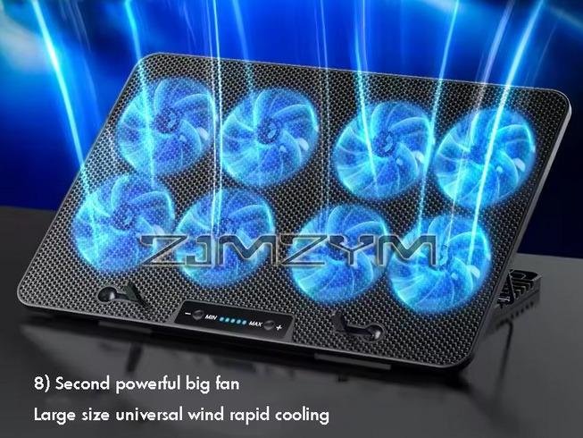 Cooling Pad dengan 8 Kipas Dual USB Port Lipat Cooler Base Notebook Stand Kecepatan Adjustable untuk Penyejukan Panas