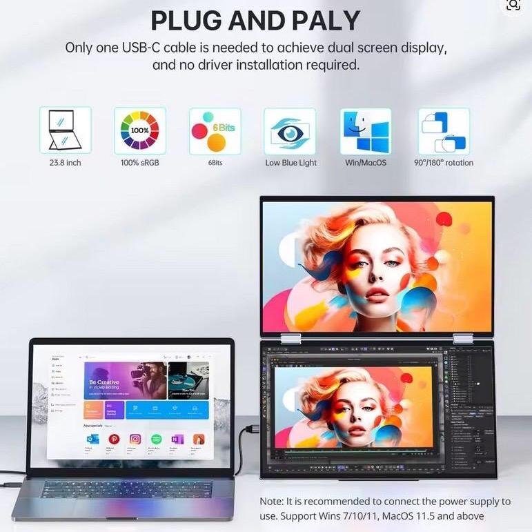 Portable Monitor Triple screen 15.6 Inch Dual Display 1 one Cable C Windows Mac OS HDMI IPS 100%SRGB Vesa Mount Gaming displays for PS5/4/3 Switch XBox Laptop Macbook - Image 4